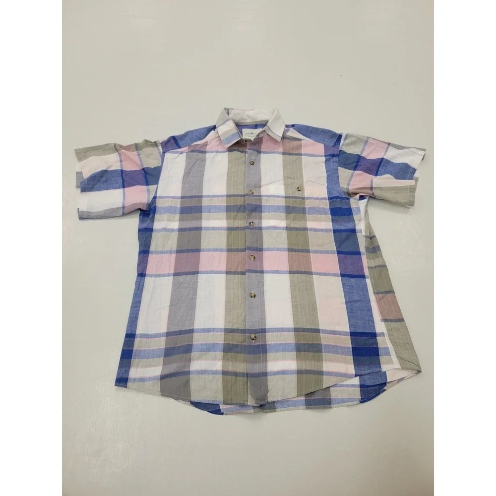 VTG The North Face Button Up Shirt Plaid Short Sleeve Front Rainbow Trout Men M